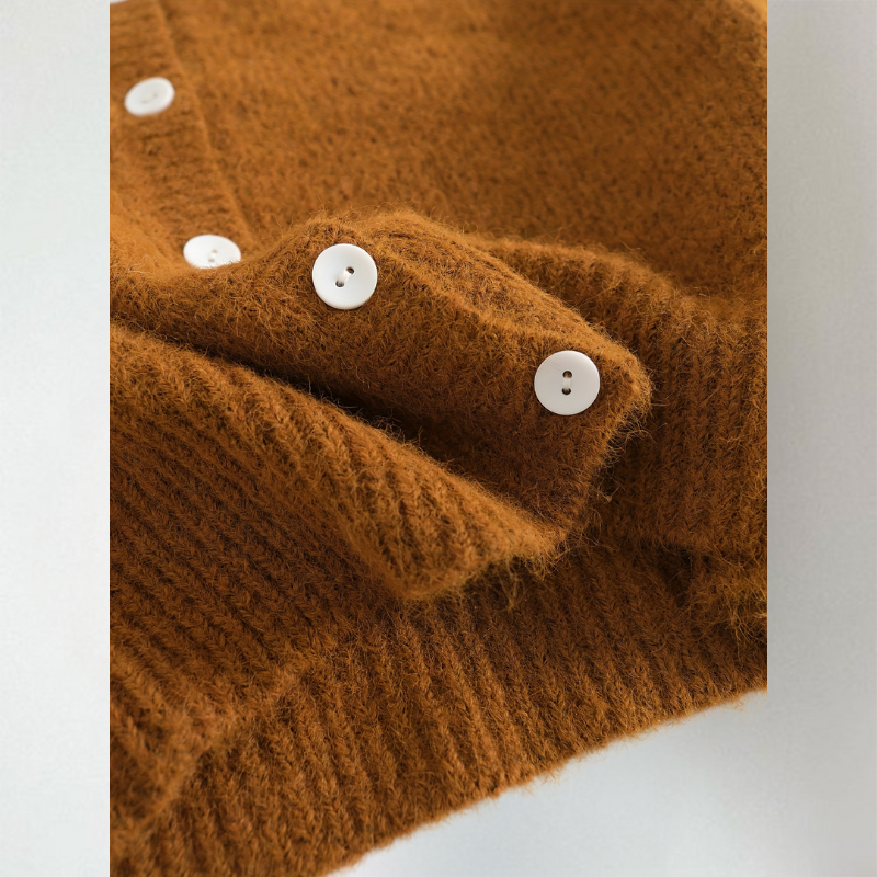 Stickad kofta dam, bekväm — mjuk cardigan i akryl