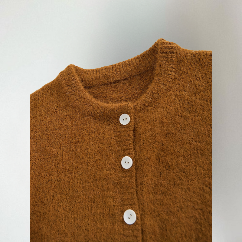 Stickad kofta dam, bekväm — mjuk cardigan i akryl