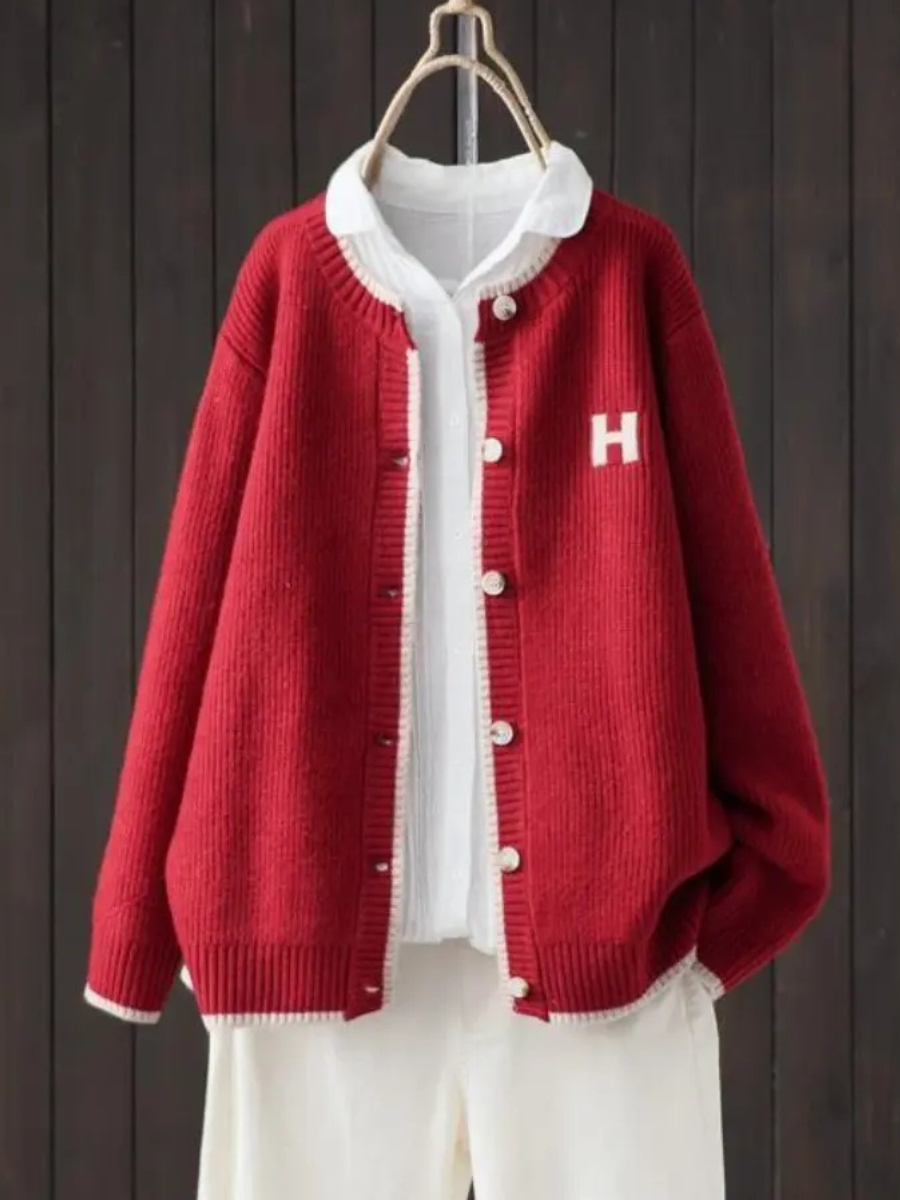 Stickad kofta dam, klassisk — mjuk cardigan i akryl