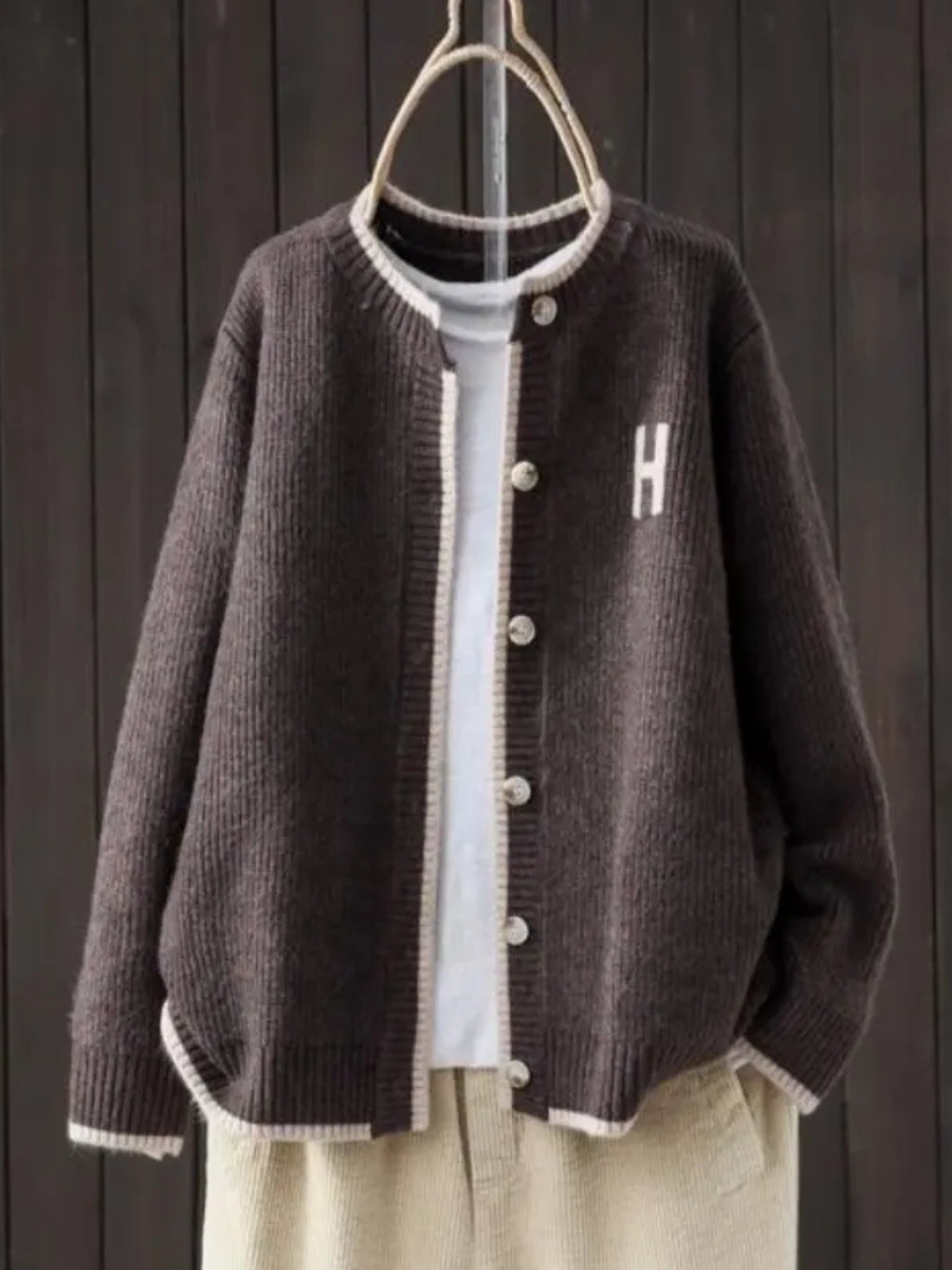 Stickad kofta dam, klassisk — mjuk cardigan i akryl