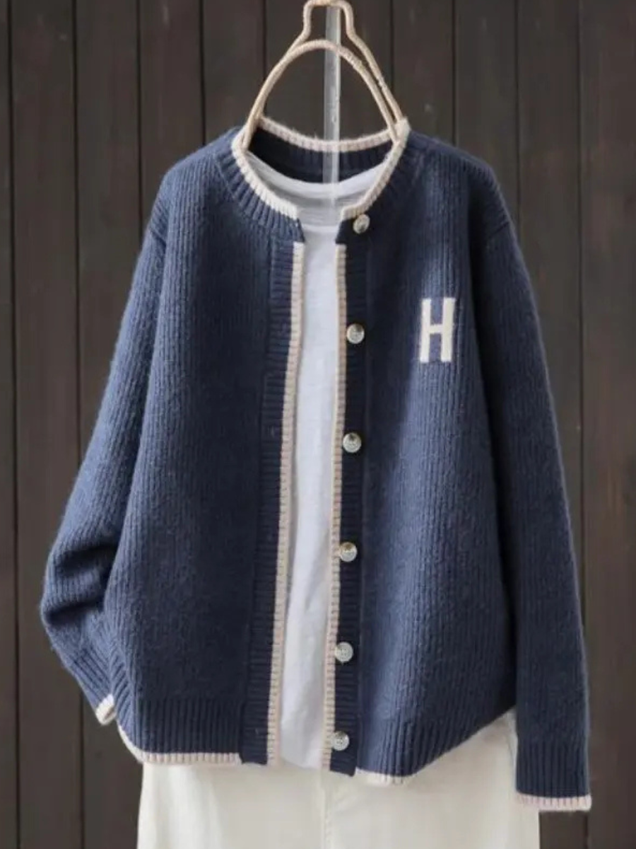 Stickad kofta dam, klassisk — mjuk cardigan i akryl