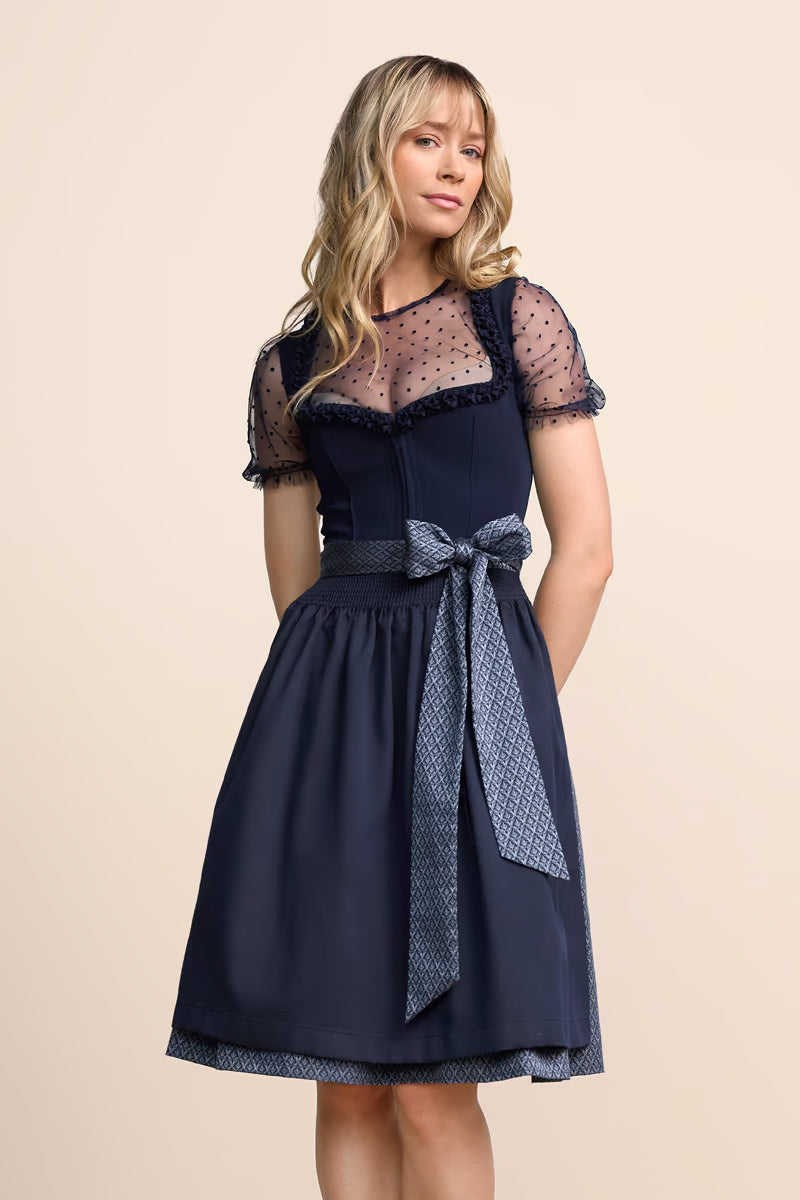 Dirndl dam, blå — traditionell Oktoberfest-klänning