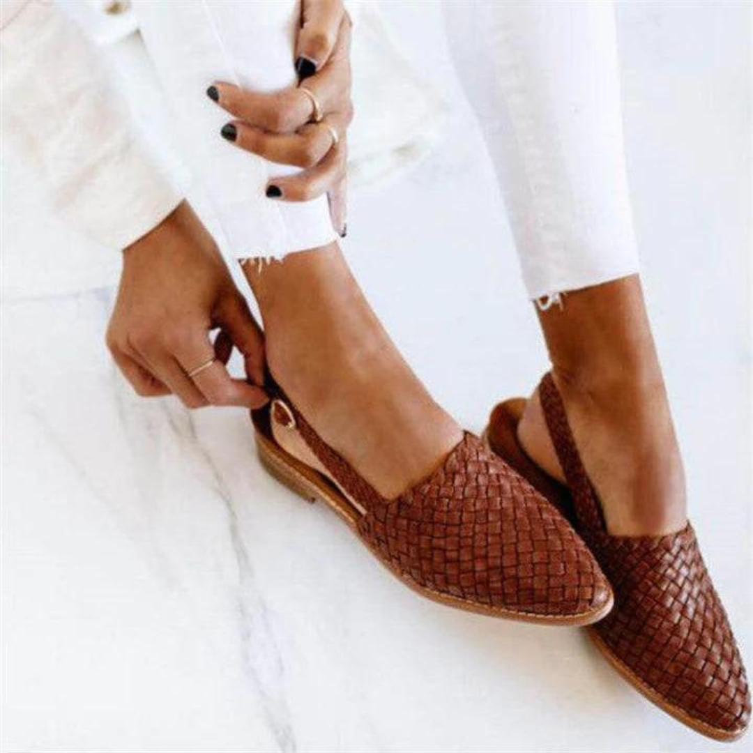 Loafers dam, textil — vävd slingback med platt såla