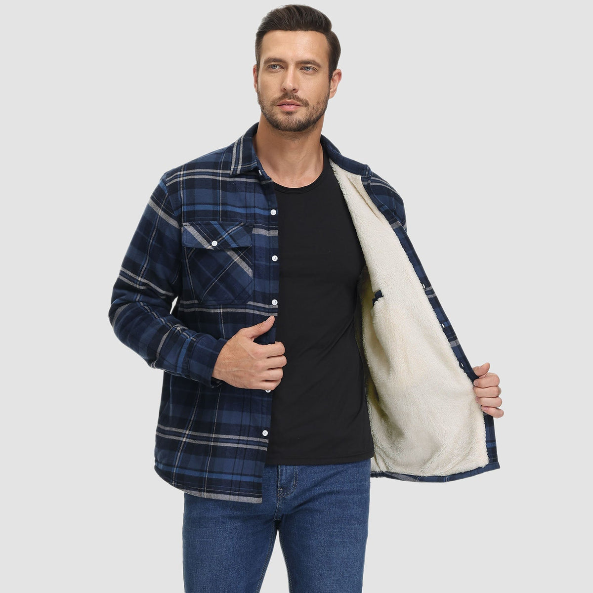 Skjortjacka herr med fickor — ledig overshirt för hösten