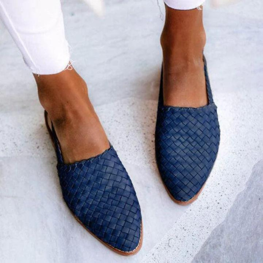 Loafers dam, textil — vävd slingback med platt såla