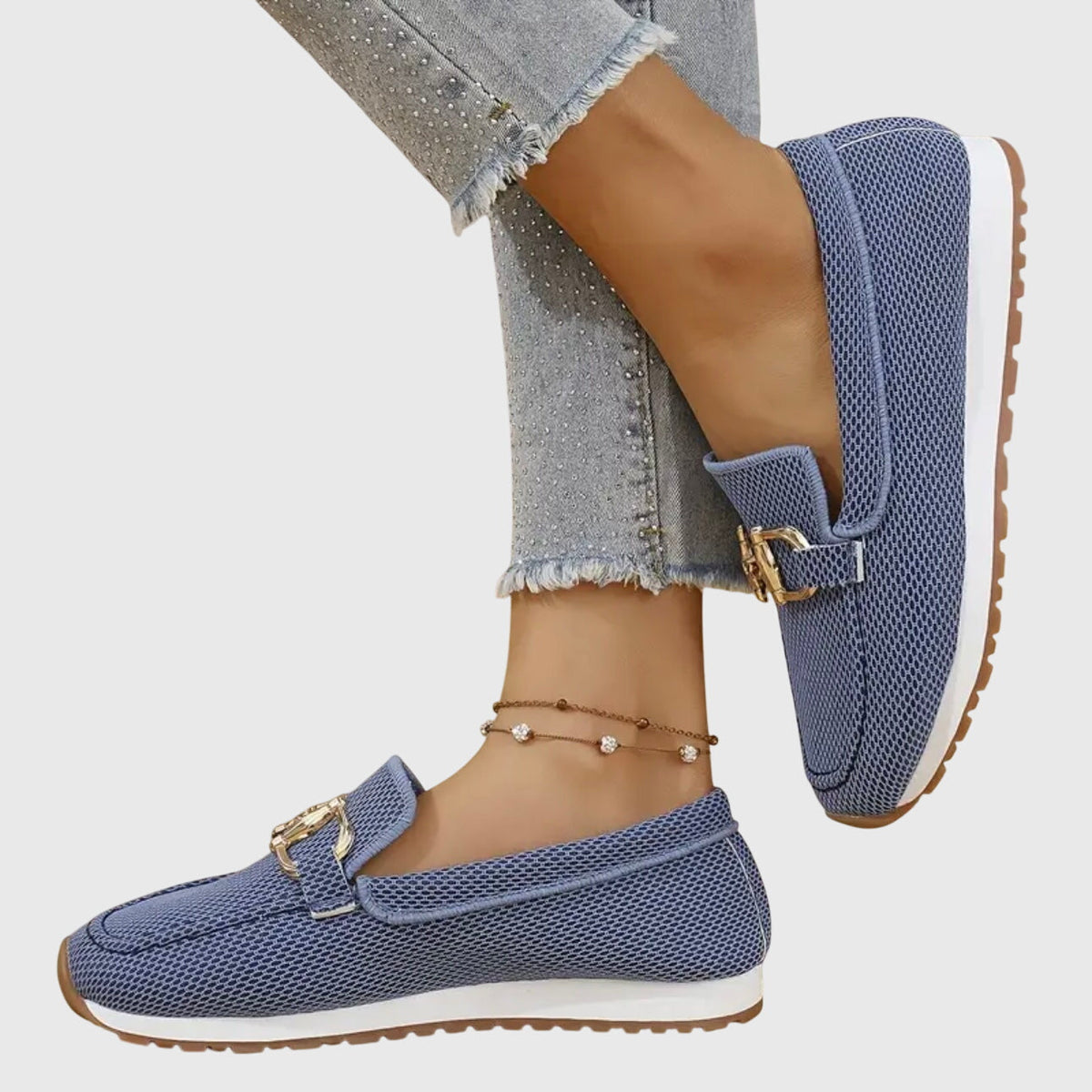 Loafers dam — i läderimitation med metallspänne, bekväma slip-on