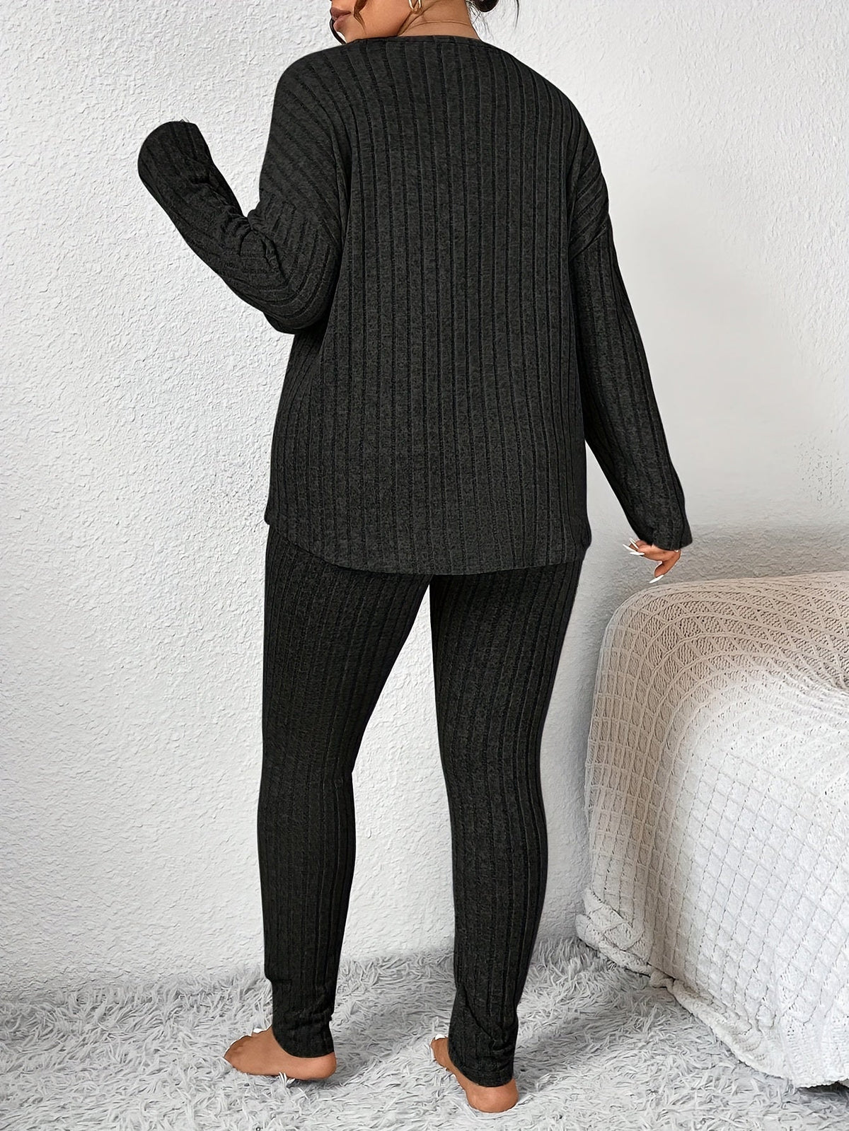 Loungeset dam, ribbat — topp och byxa