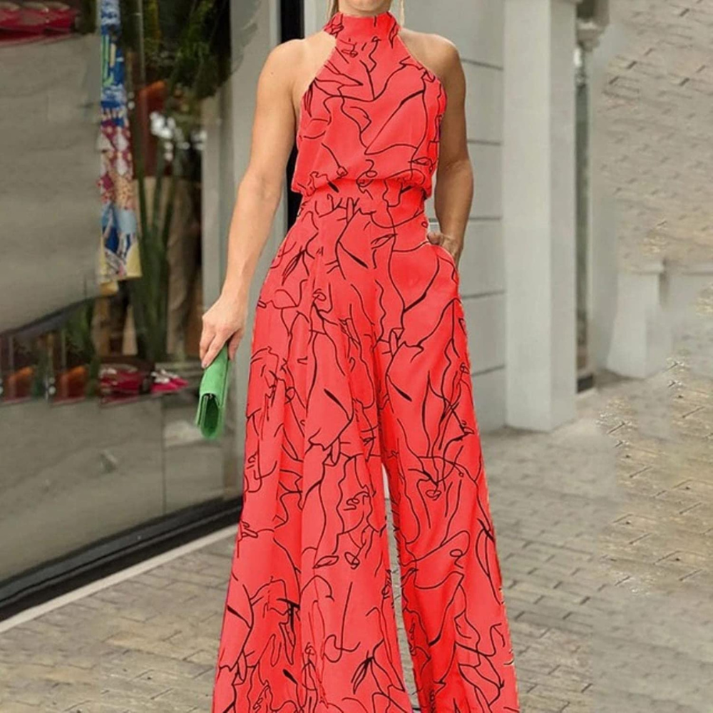 Jumpsuit dam, ärmlös — overall i linne med justerbart skärp