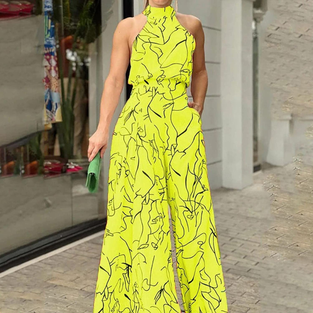 Jumpsuit dam, ärmlös — overall i linne med justerbart skärp