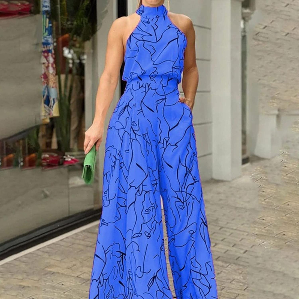 Jumpsuit dam, ärmlös — overall i linne med justerbart skärp
