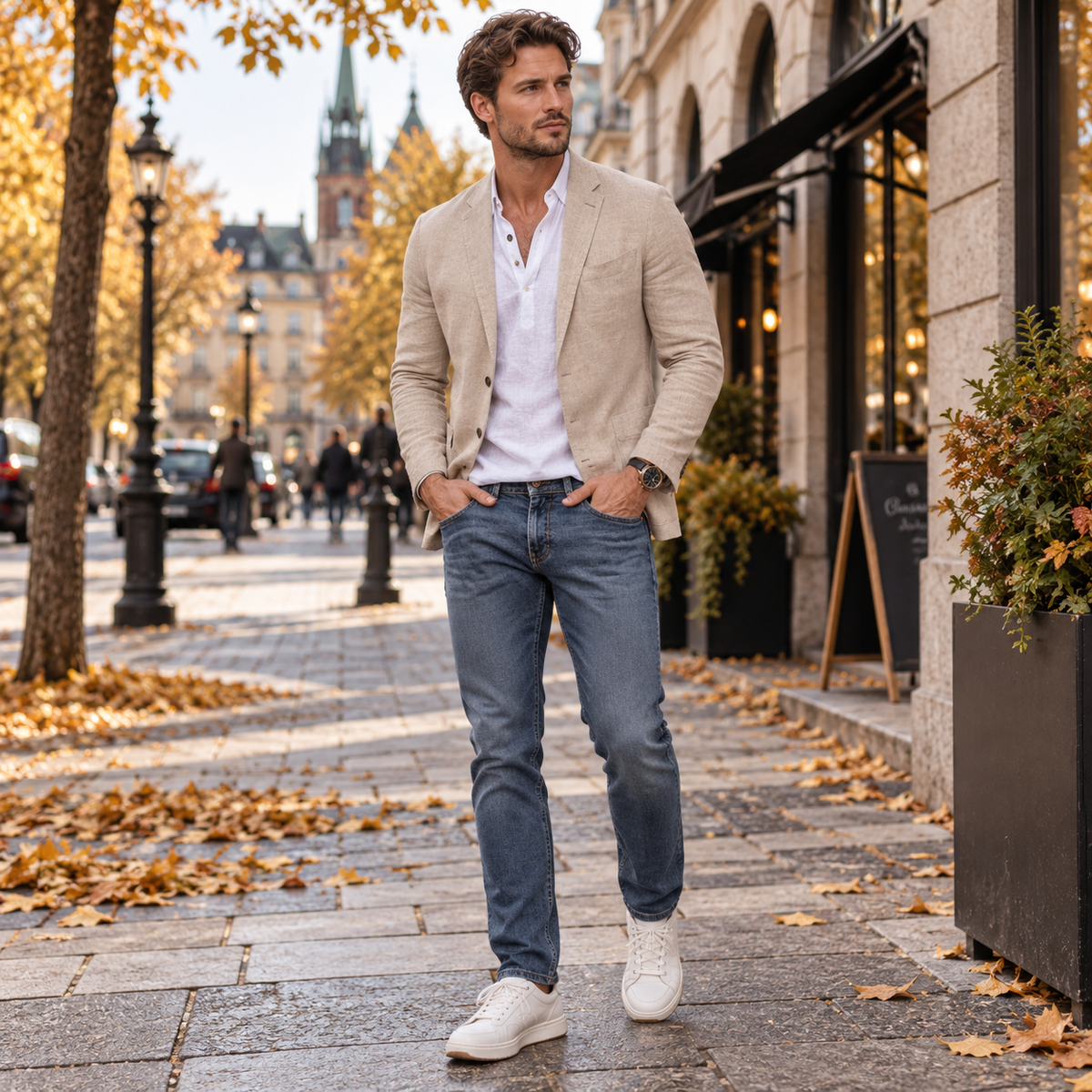Blazer herr i linnemix — ledig sommarblazer med modern passform