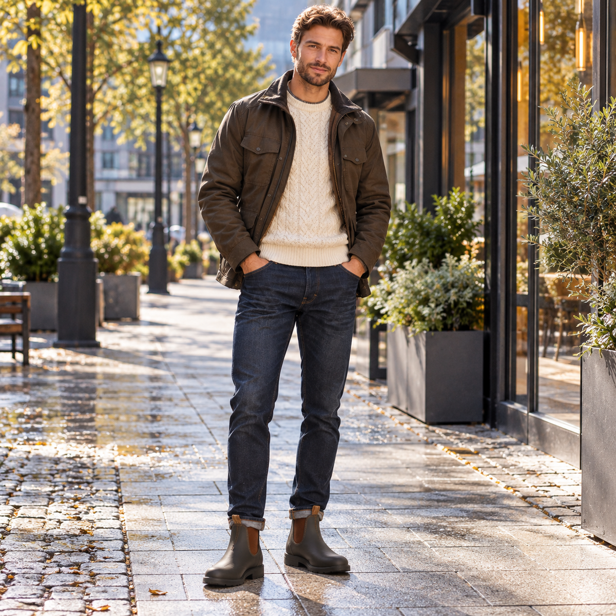 Boots herr, vattenavvisande — slip-on med resårsidor