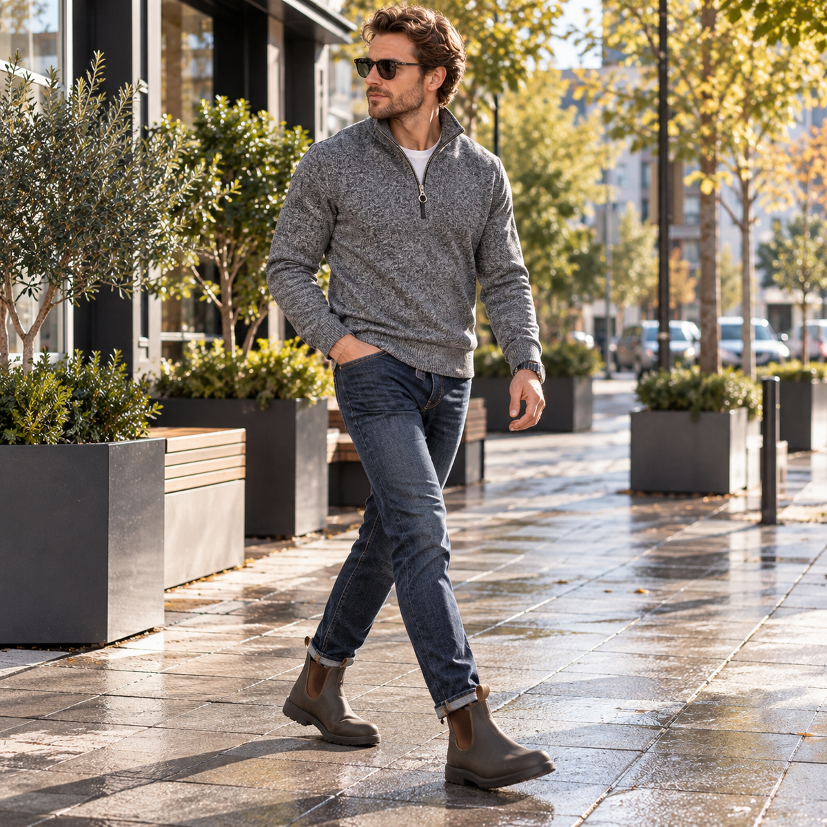 Boots herr, vattenavvisande — slip-on med resårsidor