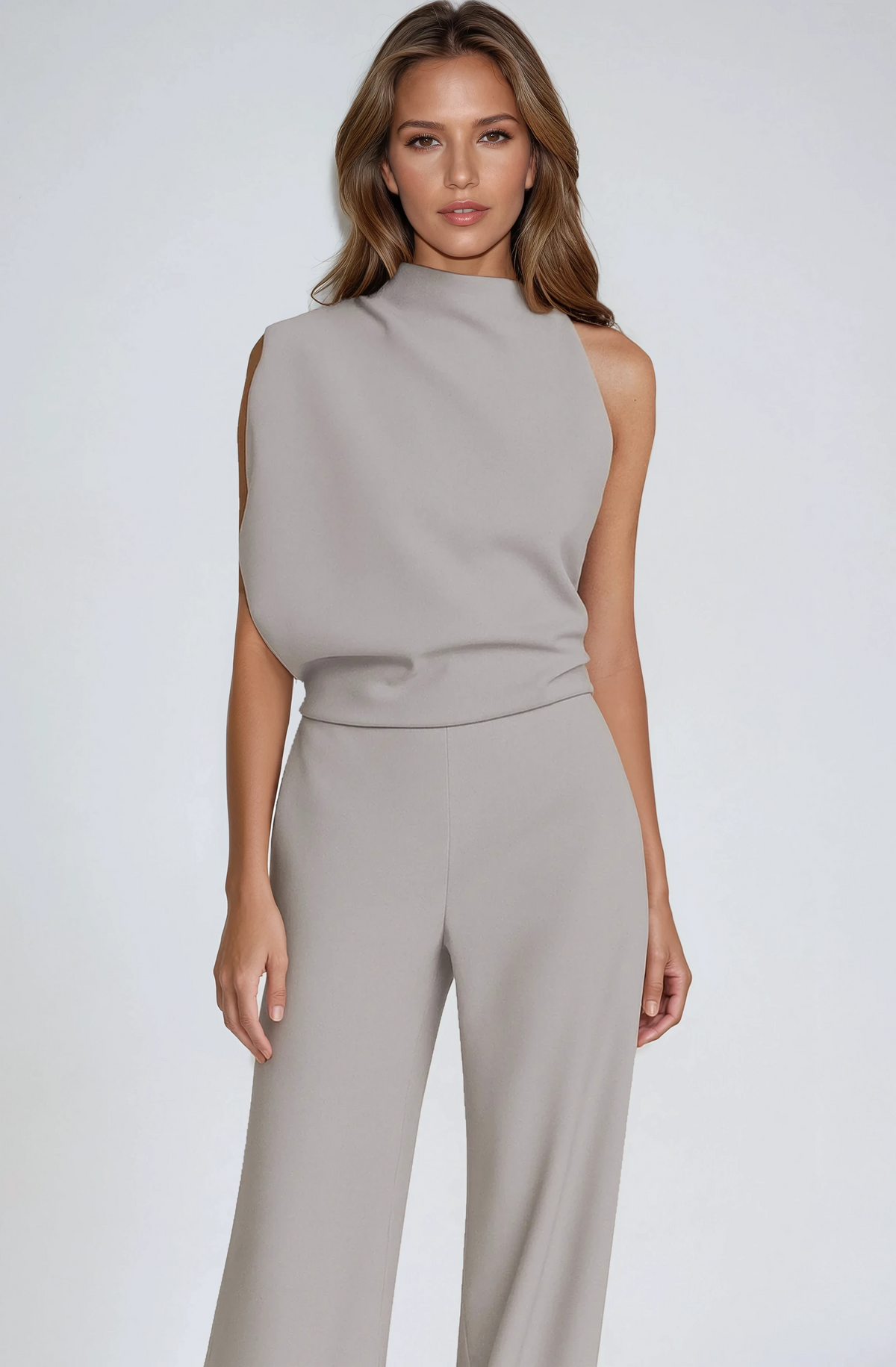 Jumpsuit dam, one-shoulder — elegant byxdräkt med vida ben