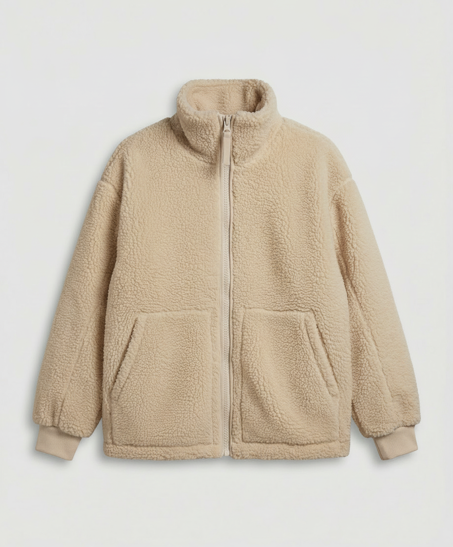 Oversized fleecejacka herr — varm teddyfleece med dragkedja