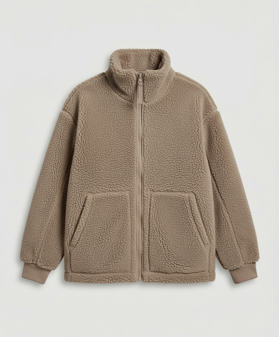 Oversized fleecejacka herr — varm teddyfleece med dragkedja
