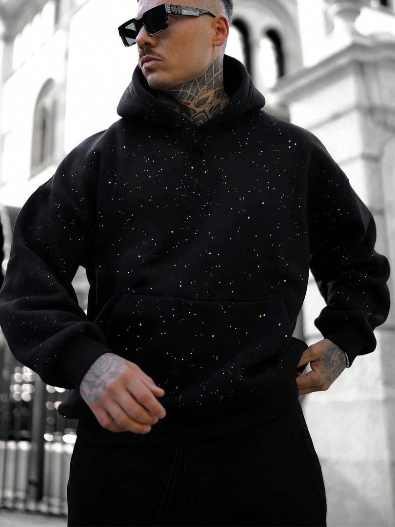 Hoodie herr — enfärgad med huva och ficka