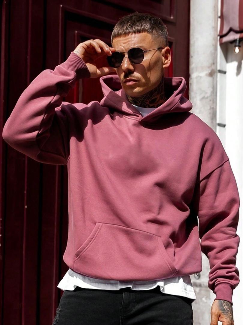 Hoodie herr — enfärgad med huva och ficka