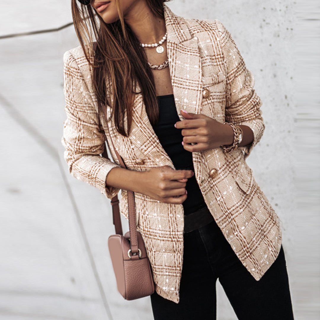 Blazer dam, klassisk — elegant kavaj i linne med slag-krage
