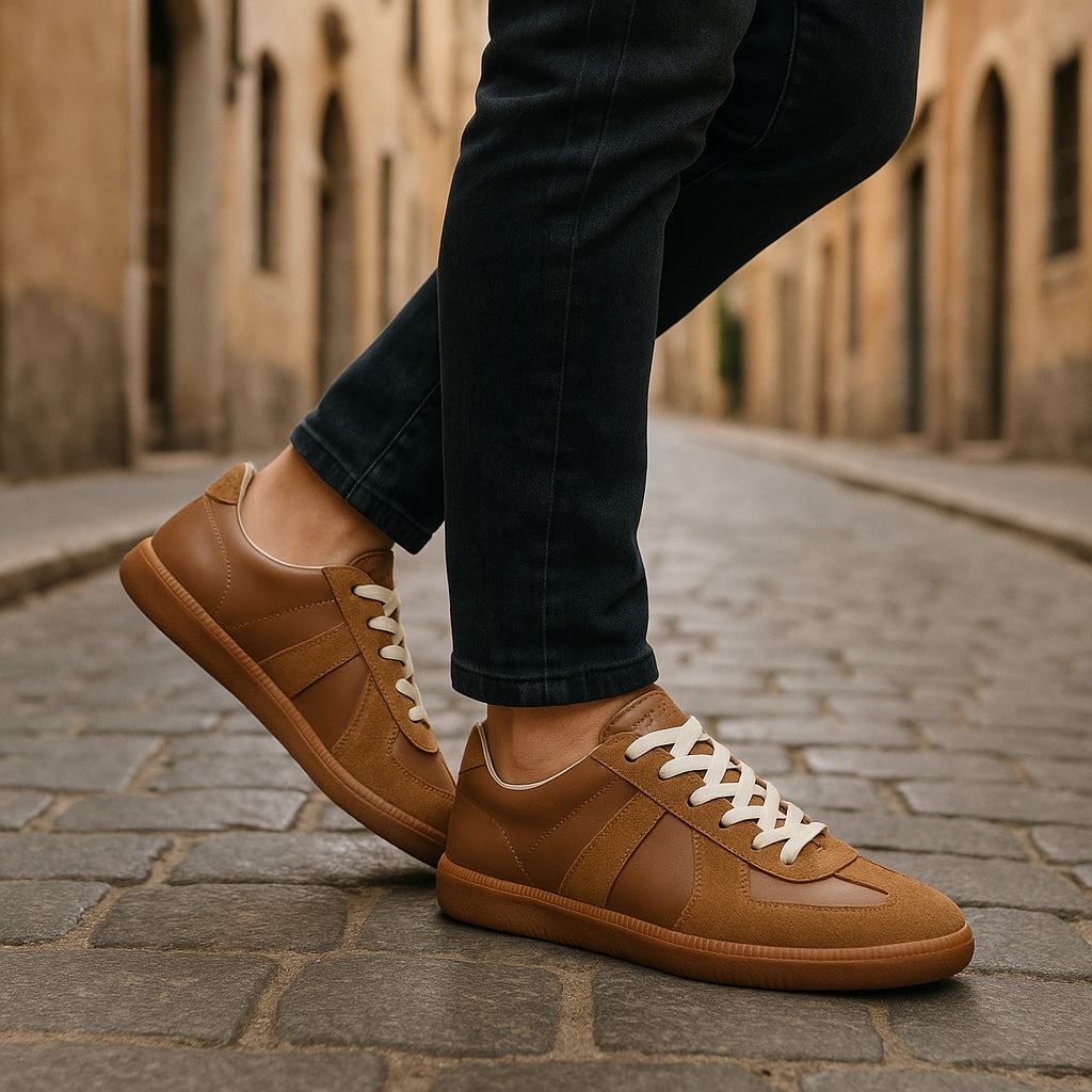 Sneakers herr, textil — snörade med halkfri och bekväm såla