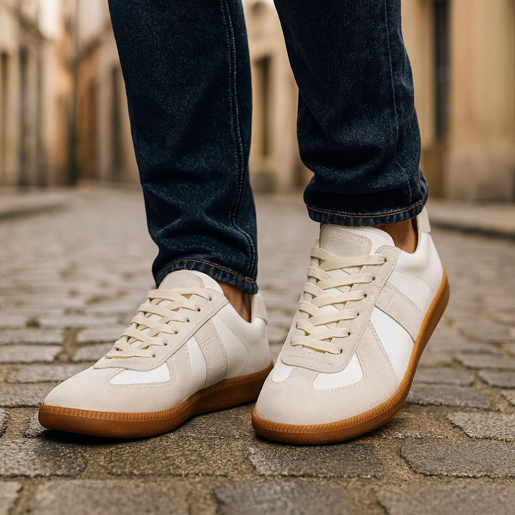 Sneakers herr, textil — snörade med halkfri och bekväm såla