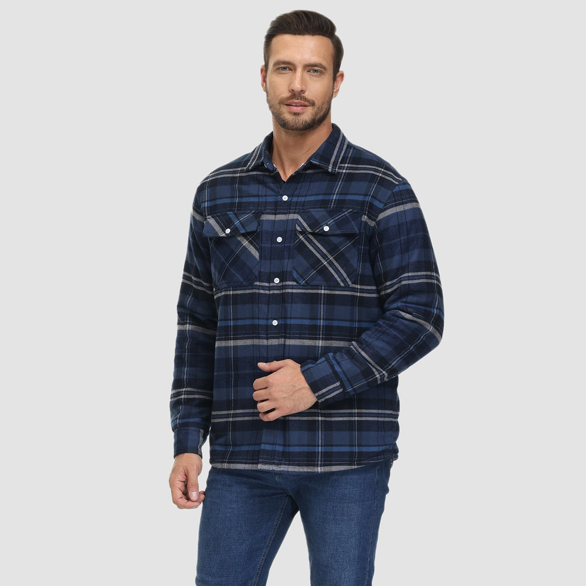 Skjortjacka herr med fickor — ledig overshirt för hösten