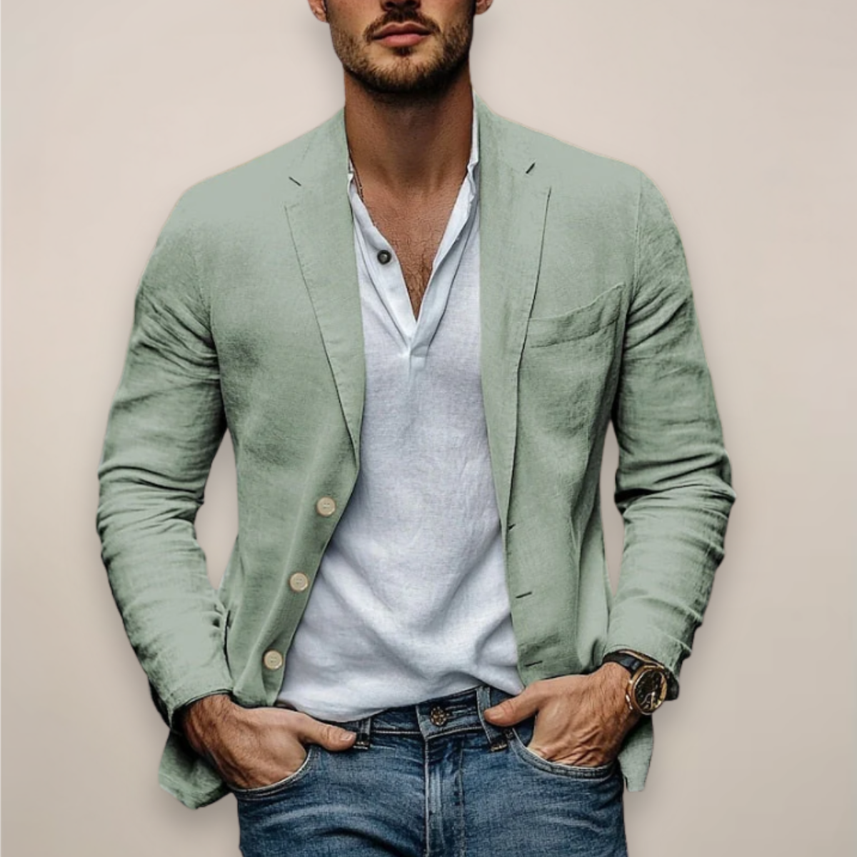 Blazer herr i linnemix — ledig sommarblazer med modern passform