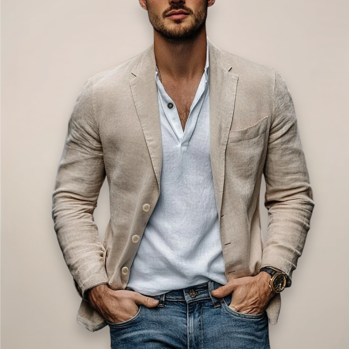 Blazer herr i linnemix — ledig sommarblazer med modern passform