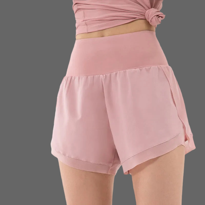 2-in-1 sportshorts dam — hög midja med innershorts