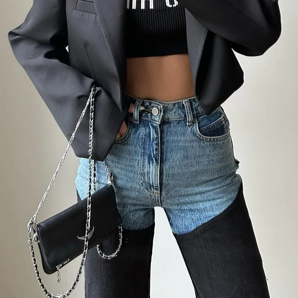 Jeans dam med hybriddesign — tvåtonad denim med hög midja