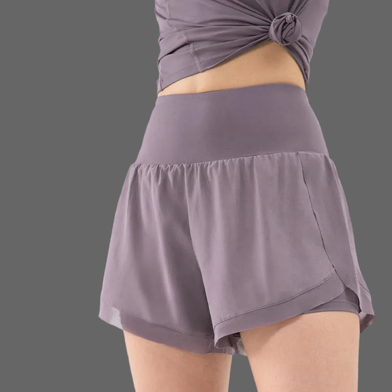 2-in-1 sportshorts dam — hög midja med innershorts