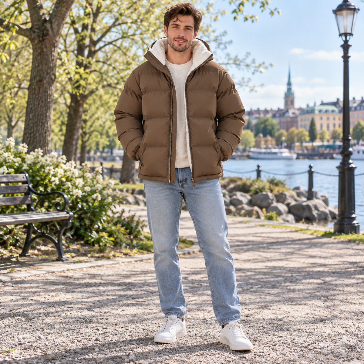 Pufferjacka herr — fodrad, varm och lätt vinterjacka