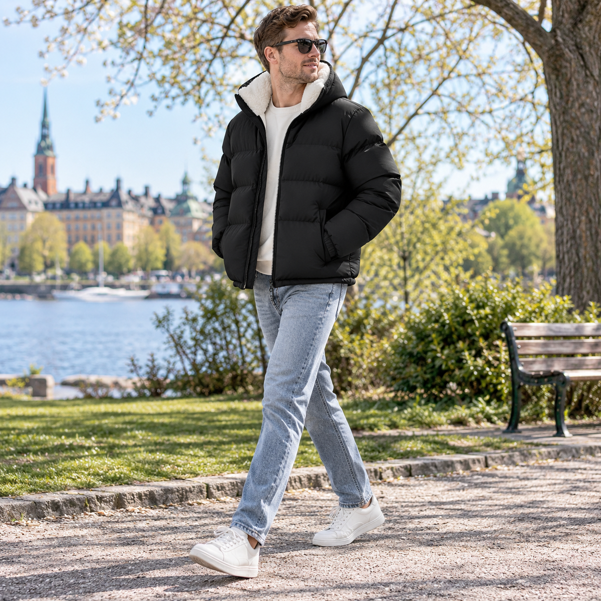 Pufferjacka herr — fodrad, varm och lätt vinterjacka