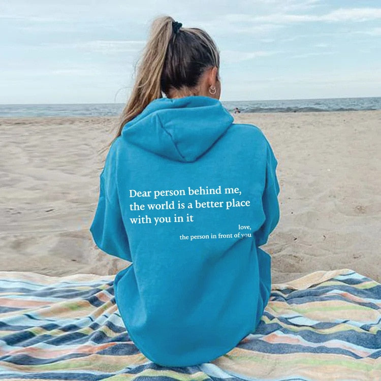 Hoodie dam, slogan — bekväm kapuschongtröja med tryck
