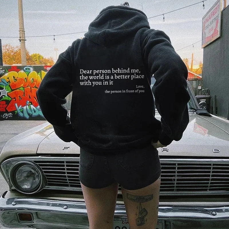 Hoodie dam, slogan — bekväm kapuschongtröja med tryck