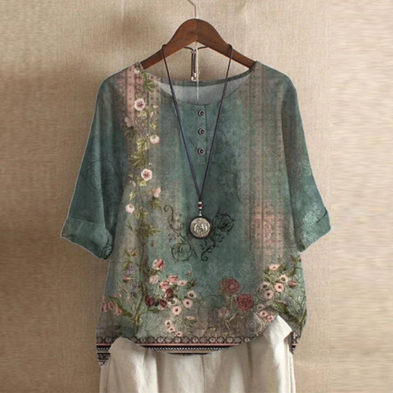 Blus dam, retro — vintage-inspirerad med blommönster för vardag och fest