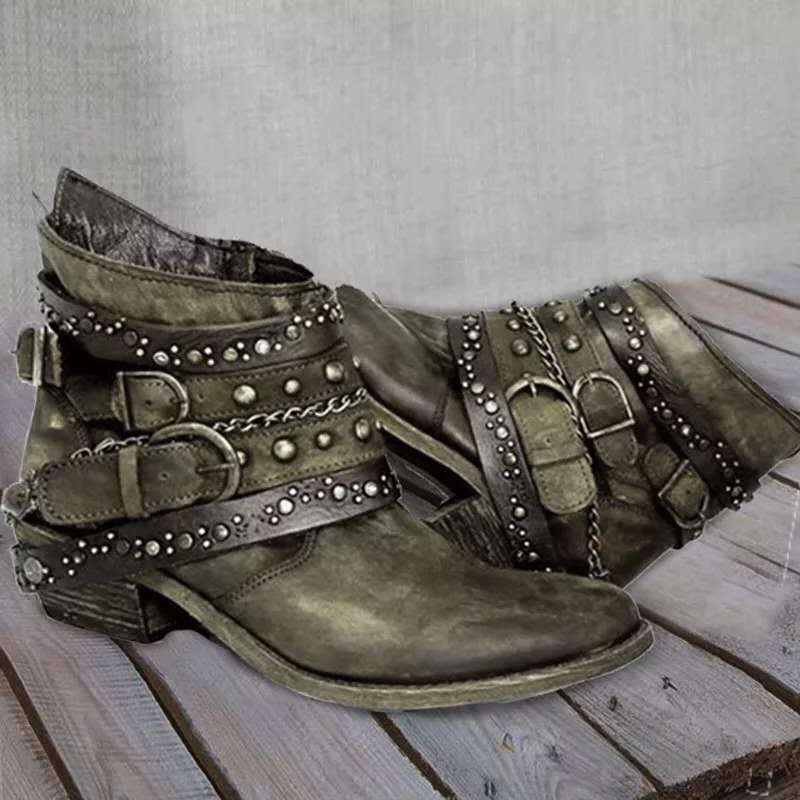 Vintageboots dam i läderimitation — stövletter i retrostil