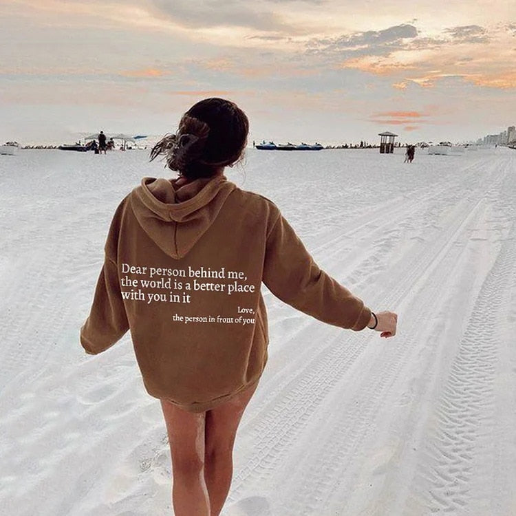 Hoodie dam, slogan — bekväm kapuschongtröja med tryck