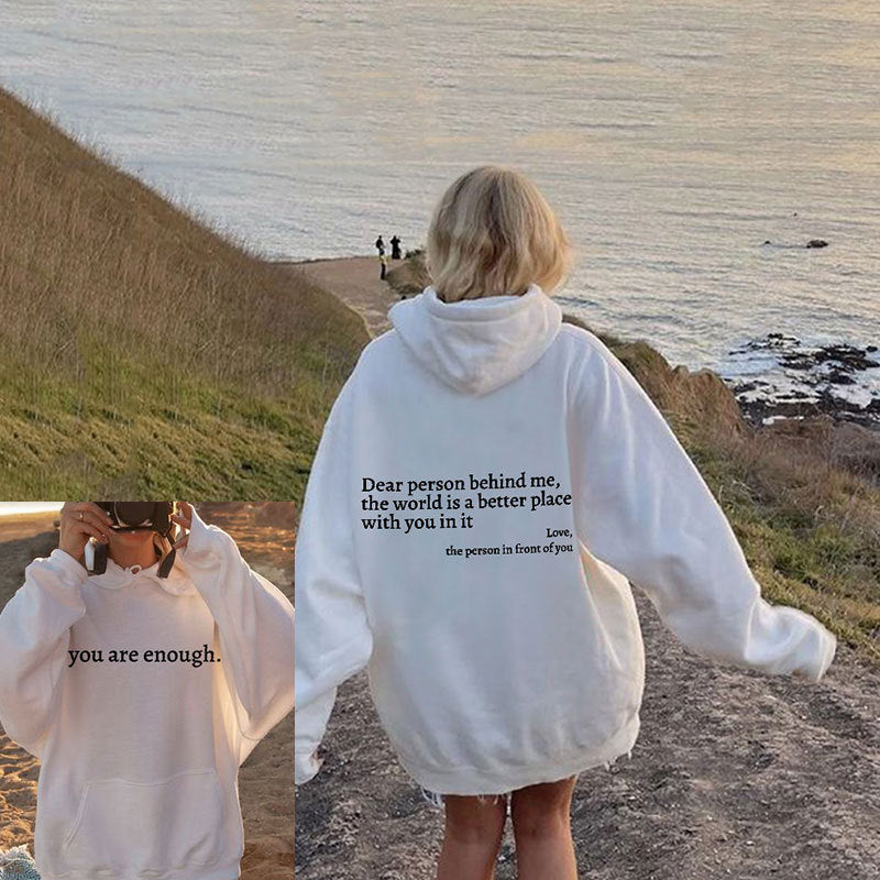 Hoodie dam, slogan — bekväm kapuschongtröja med tryck