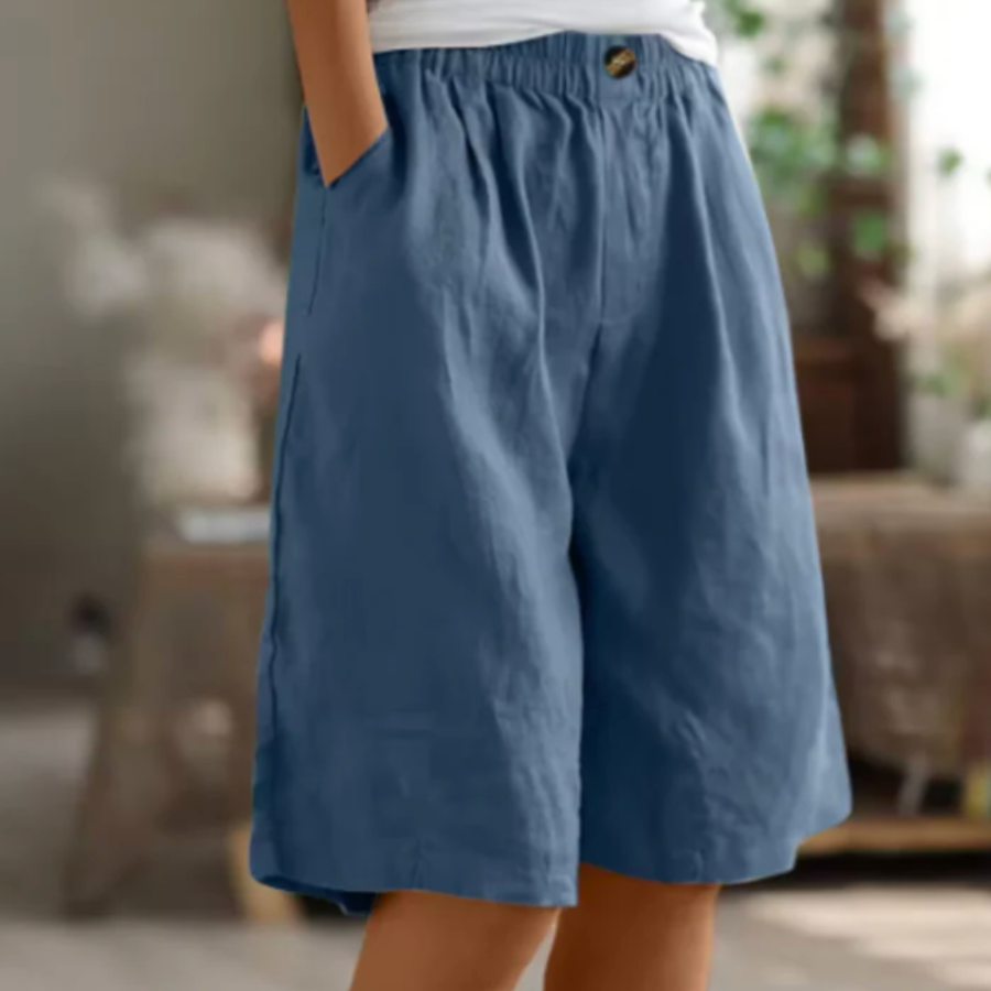 Shorts dam, bomull — lös passform med resårmidja och sidofickor