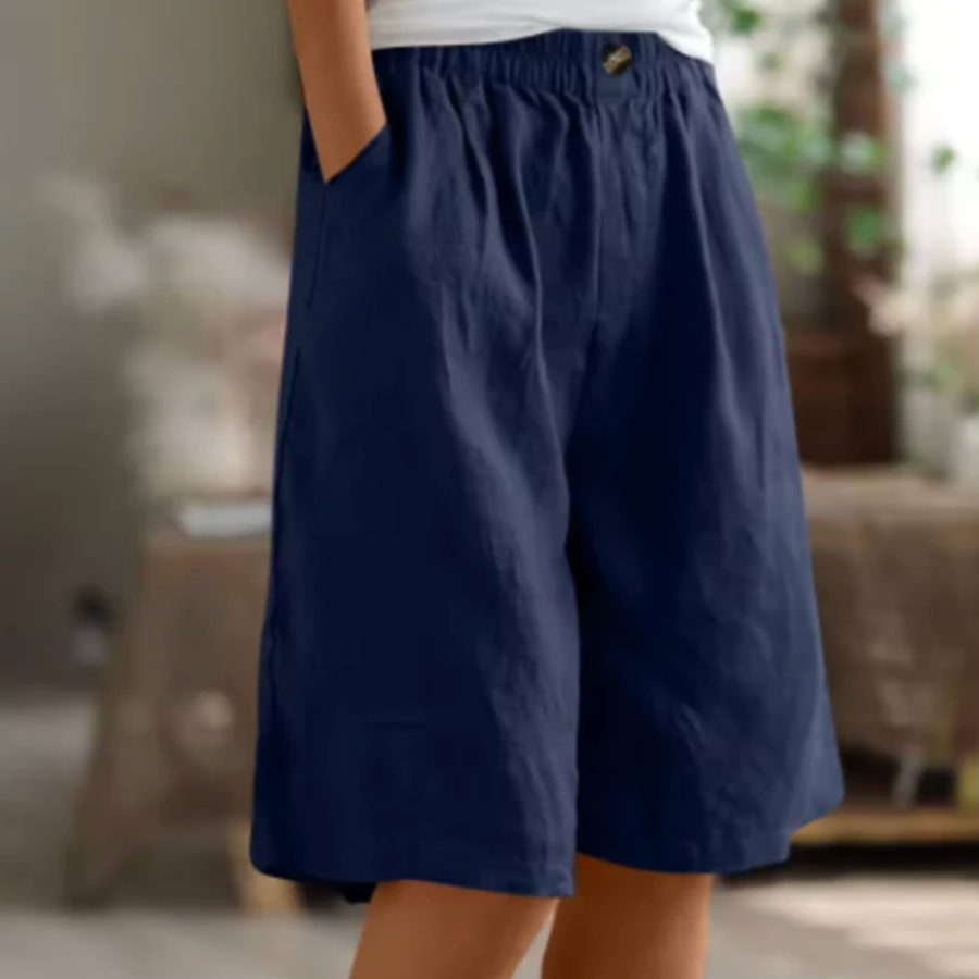 Shorts dam, bomull — lös passform med resårmidja och sidofickor