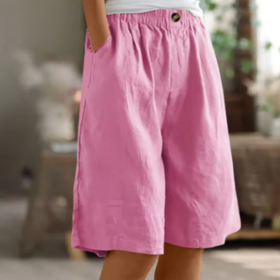 Shorts dam, bomull — lös passform med resårmidja och sidofickor