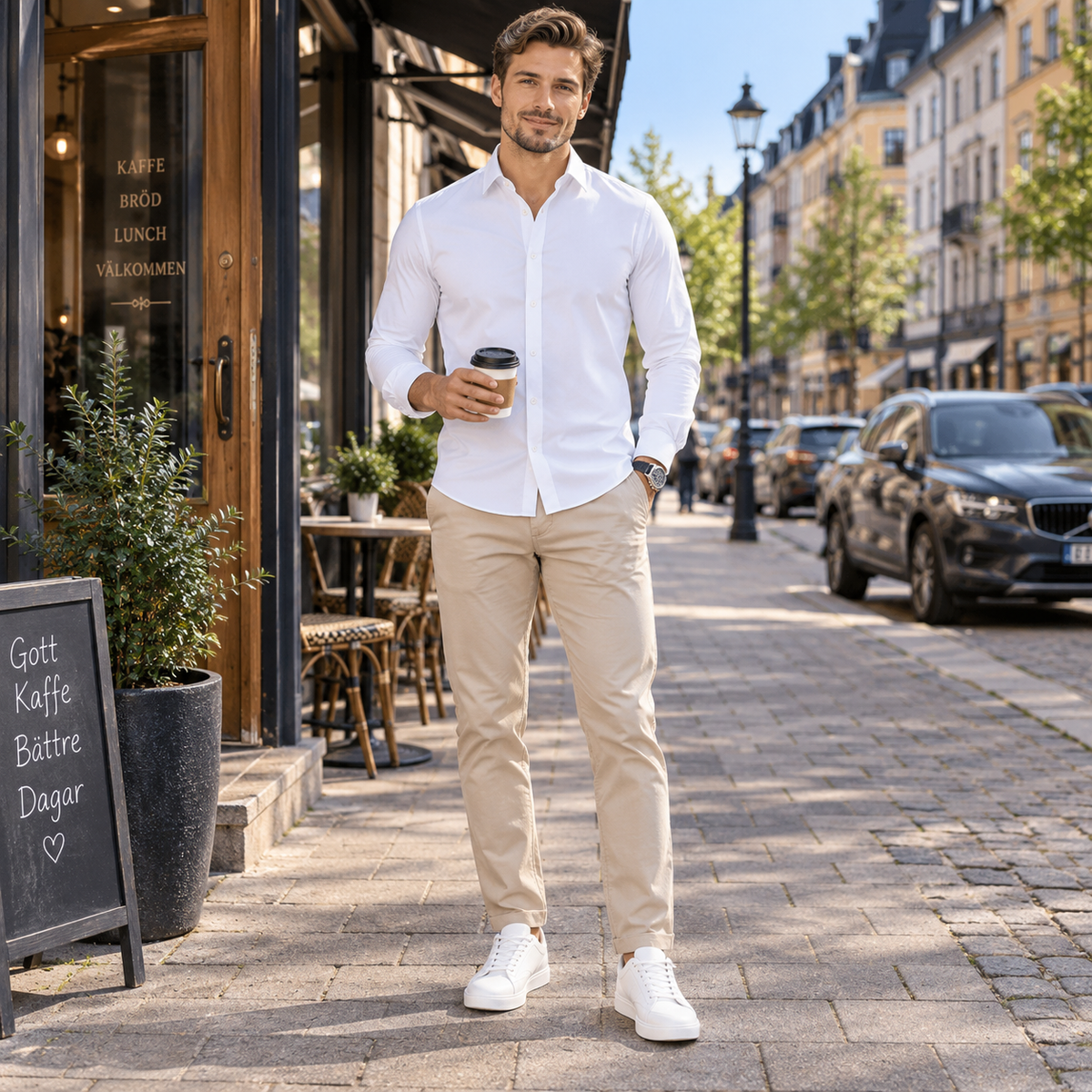 Skjorta herr, sträckbar — skrynkelfri businesskjorta