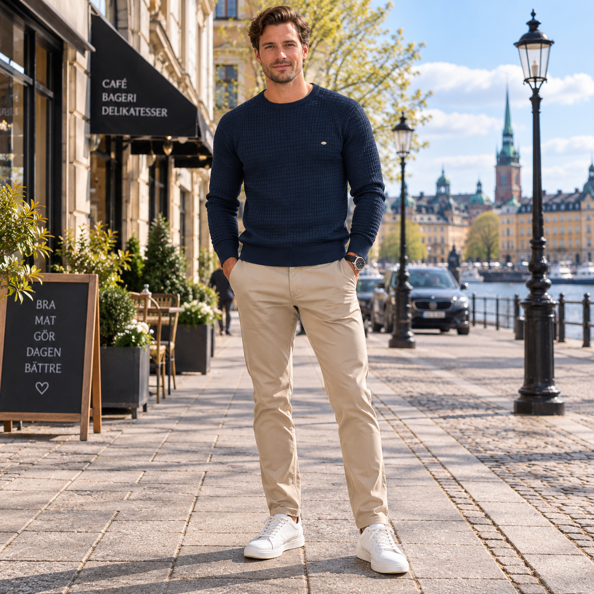 Stickad tröja herr — strukturerad vintertröja