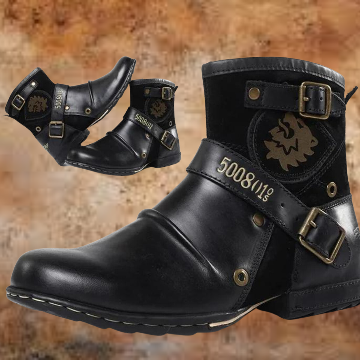 Herrboots i vintagestil — robusta stövlar i läderimitation