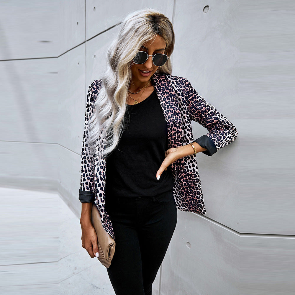 Blazer dam med leopardmönster — oversized kavaj
