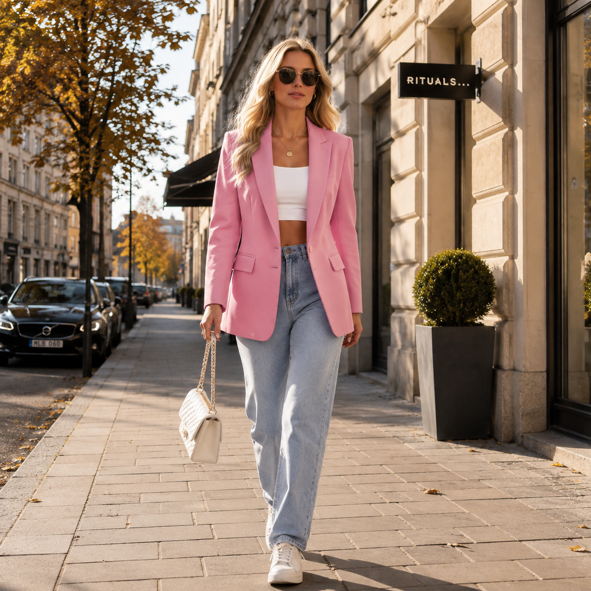 Blazer dam, klassisk — elegant kavaj i linne-bomull för kontor och fest