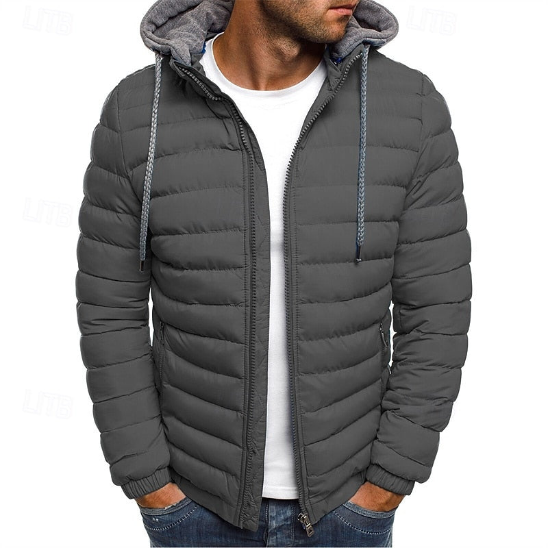 Vinterjacka herr, quiltad — med huva