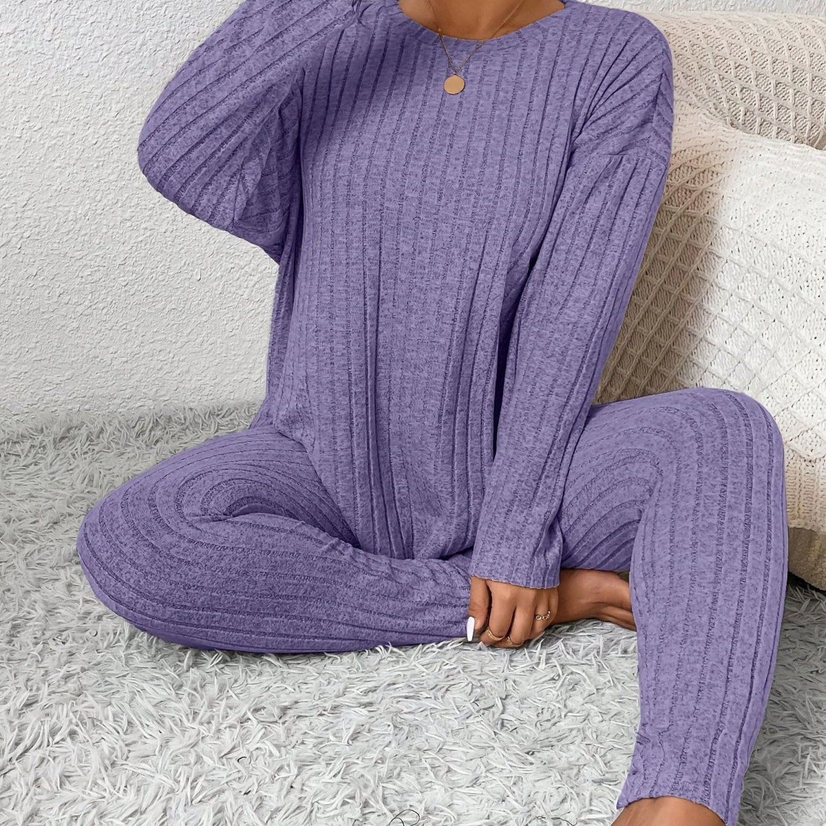 Loungeset dam, ribbat — topp och byxa