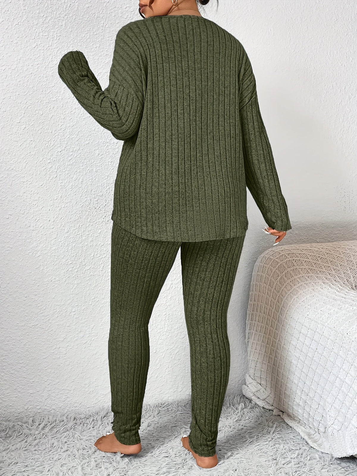 Loungeset dam, ribbat — topp och byxa
